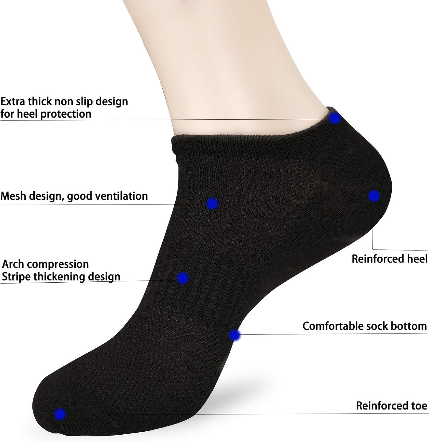 Ankle Athletic Running Socks Thin Low Cut Compression Sports Socks for Men and Women(6 Pairs)