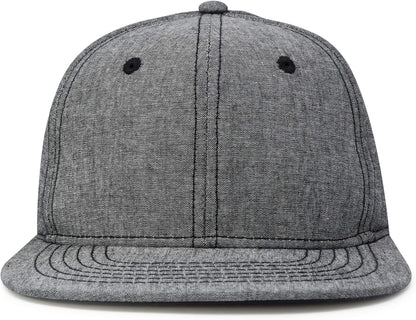 Premium Flat Bill Baseball Cap Structured Hat Snap Back Chambray