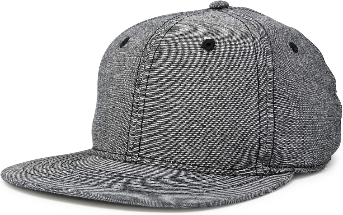 Premium Flat Bill Baseball Cap Structured Hat Snap Back Chambray